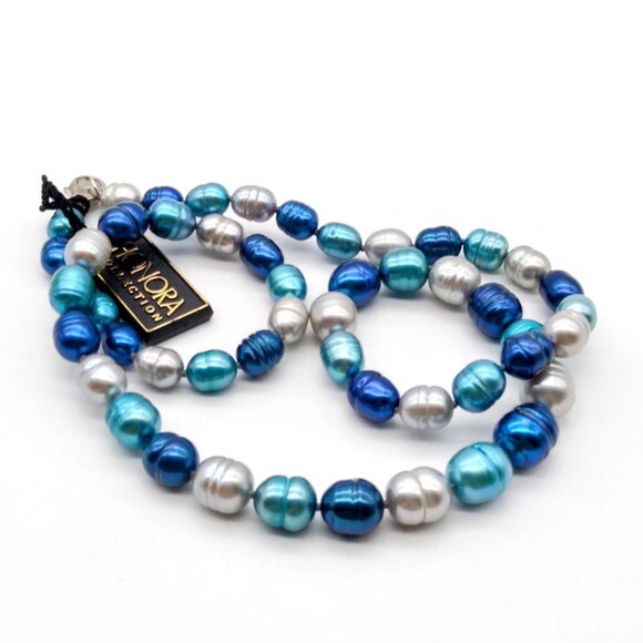 Honora Blue Moon Graduated Necklace, Elegant Pearl Strand in Shades of Blue NWT - Picture 3 of 4